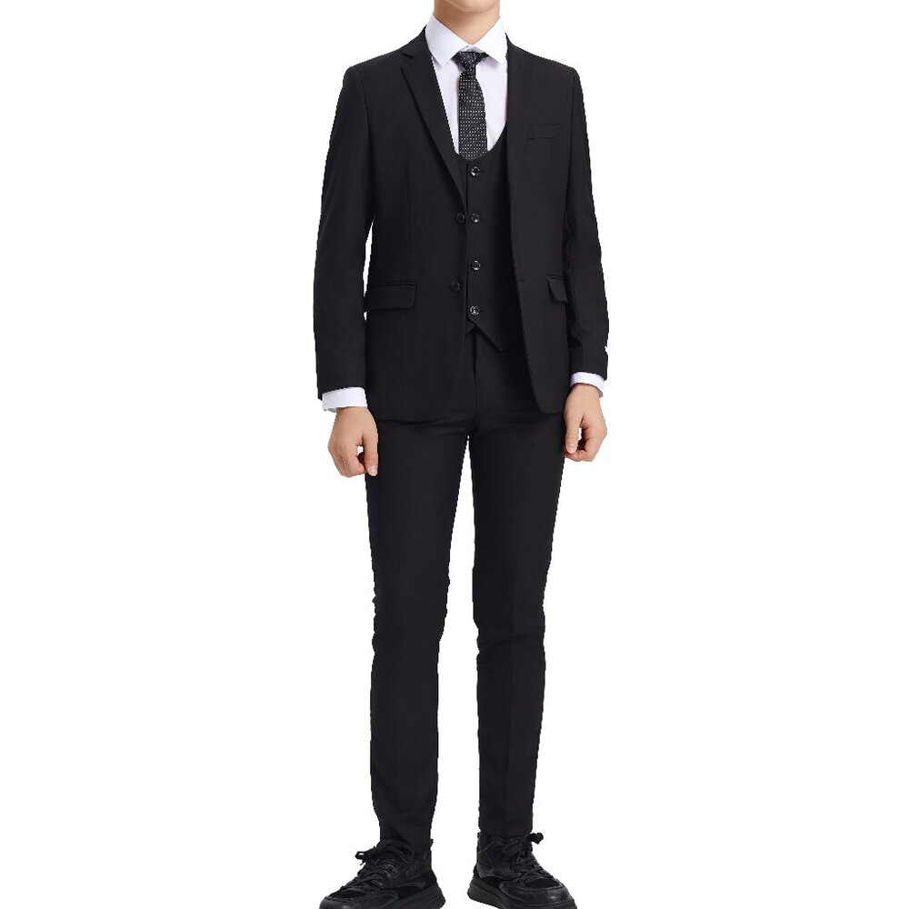 Premium Black Notch Lapel 5 Piece Stacy Adams Boy's Suit